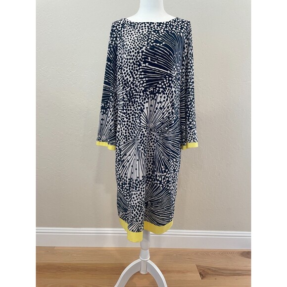 ~ Eliza J 12 Dress Midi Sheath Bell Sleeve Long Sleeve Geometric Lined Stretch - Picture 1 of 10